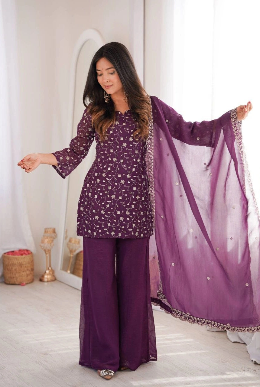 Plum Noor Embroidered Suit Set