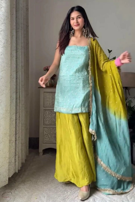 Aabira Chinon Silk Palazzo Set