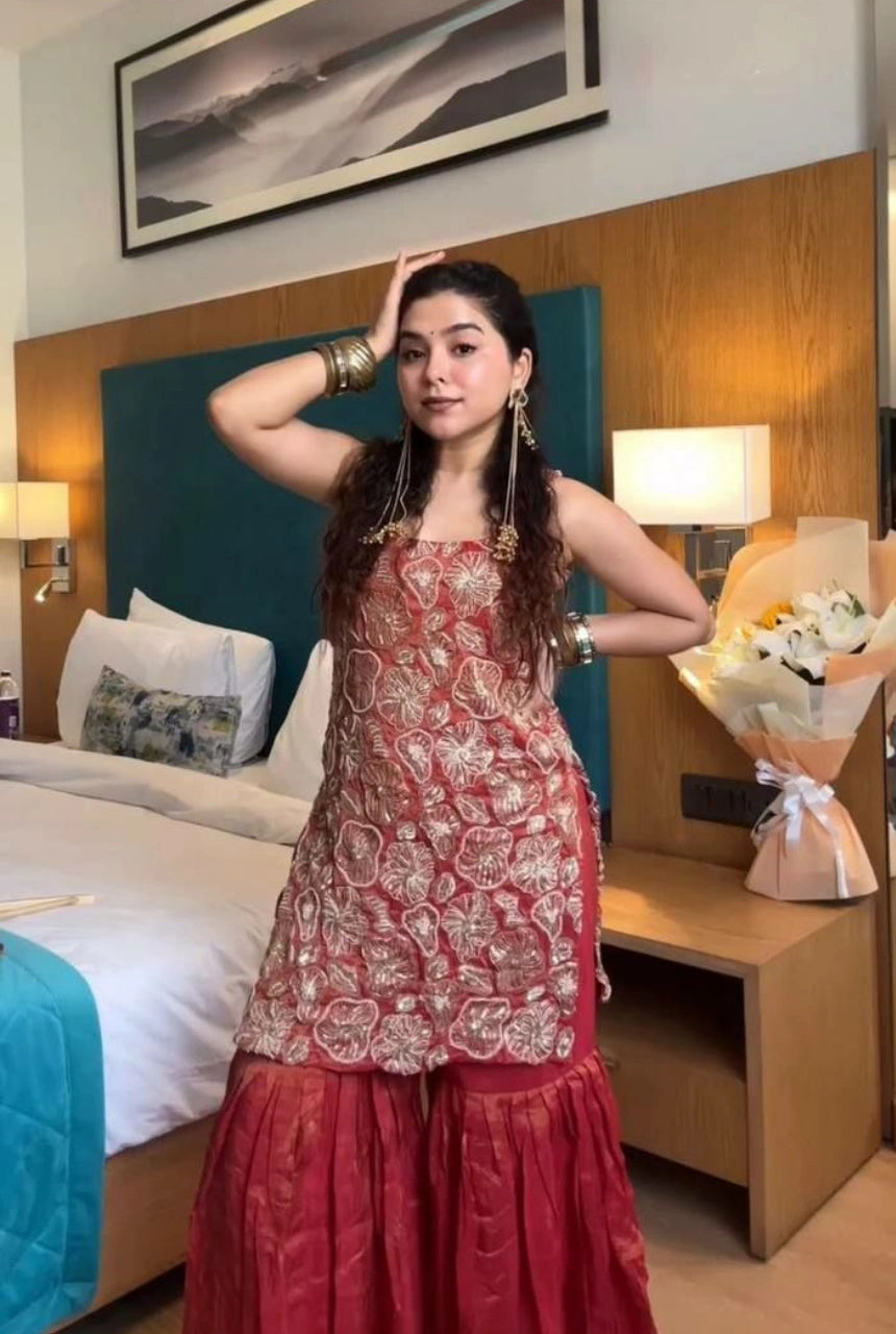 Rhea Shimmer Silk Sharara Set