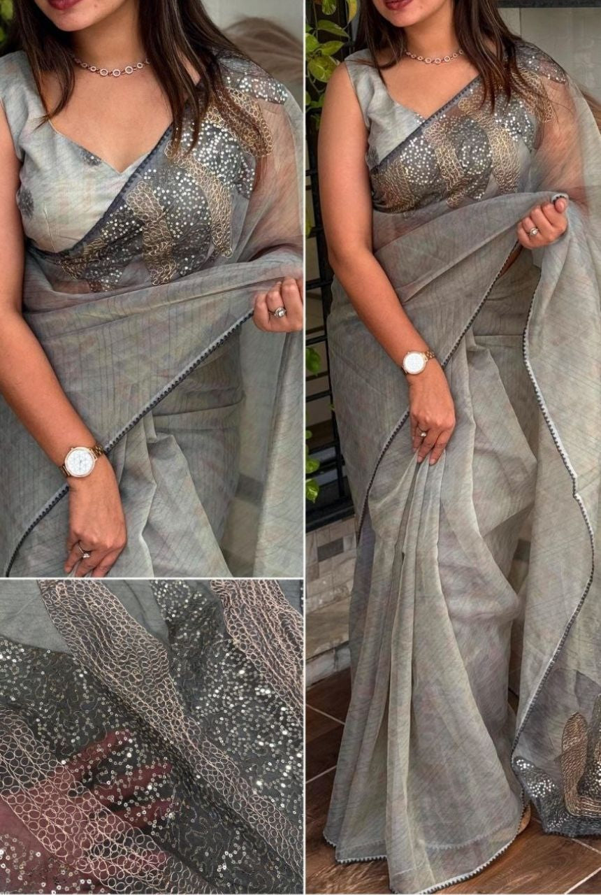 Tissue Organza Digital Bloom Saree