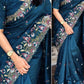 Viscose Slub Silk Embroidered Cutwork Saree