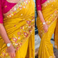 Viscose Slub Silk Embroidered Cutwork Saree