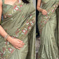 Viscose Slub Silk Embroidered Cutwork Saree