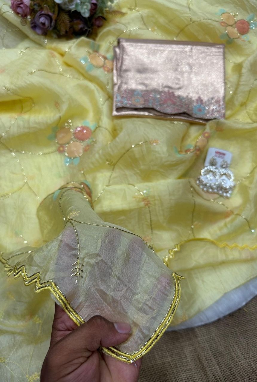 Gold Crush Sequin Embroidered Saree