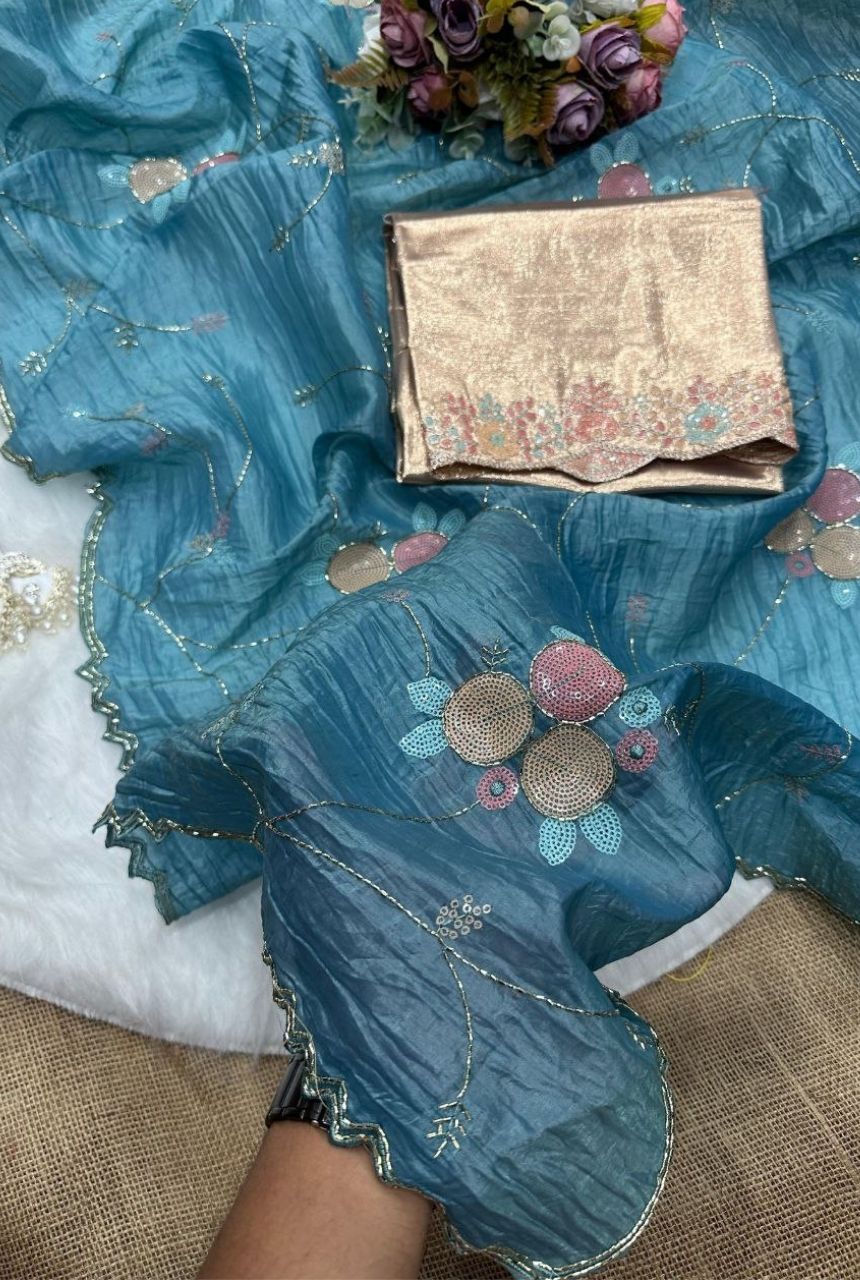 Gold Crush Sequin Embroidered Saree