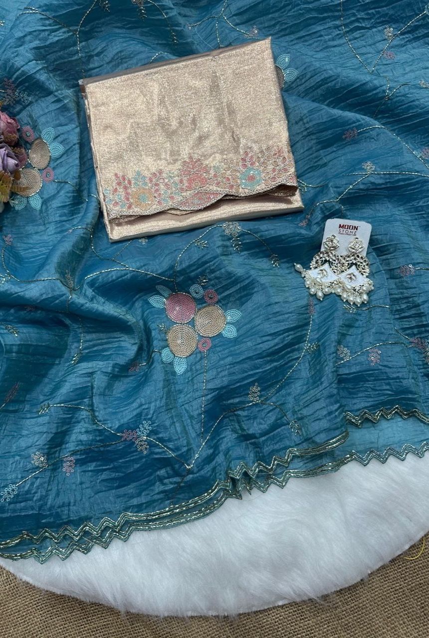 Gold Crush Sequin Embroidered Saree