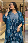 Indigo Bloom Embroidered Rayon Kurti