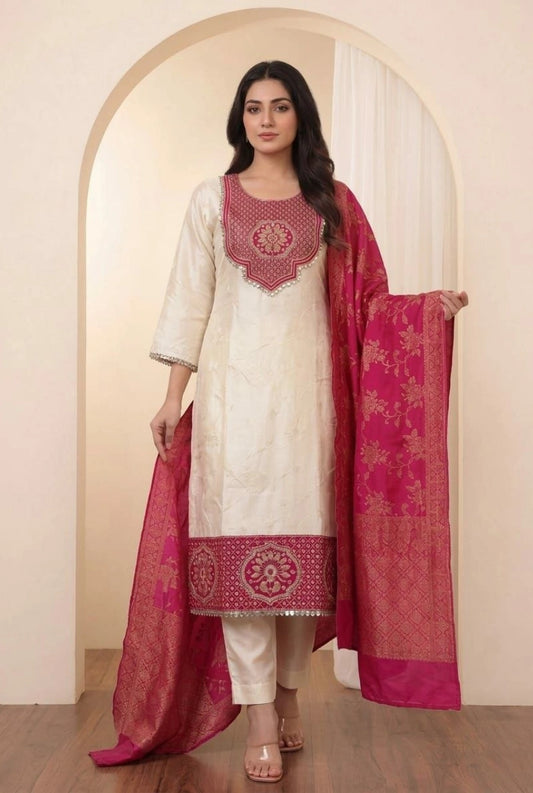 Pure Banarasi Weaving Kurta Set with Dupatta