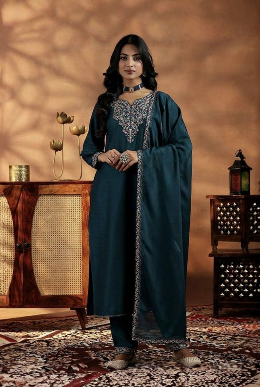 Midnight Shine Vichitra Silk Suit Set